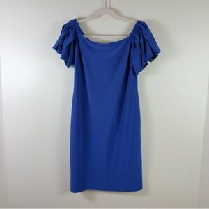 JOSEPH RIBKOFF womens sz 10 royal blue ruffle sleeve off shoulder cocktail dress